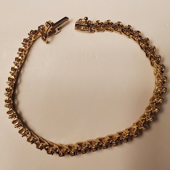 Diamond tennis S-link bracelet 14K yellow gold - Picture 8 of 13